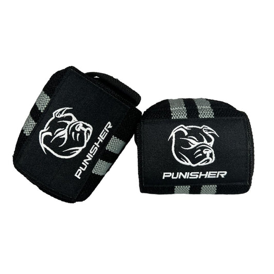 Punisher 18″ Wrist Wraps Grey/Black - Punisher Vault